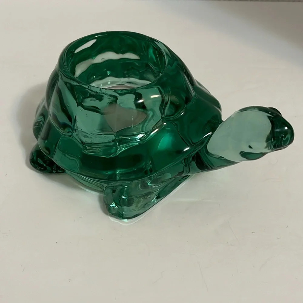 Vintage Indiana Glass Spanish green turtle votive tea light candleholder #12144